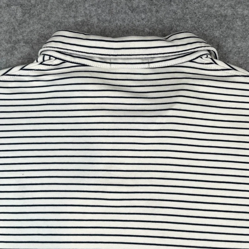 Polo Ralph Lauren Mens Polo Shirt Large Striped Short Sleeve White Navy Blue